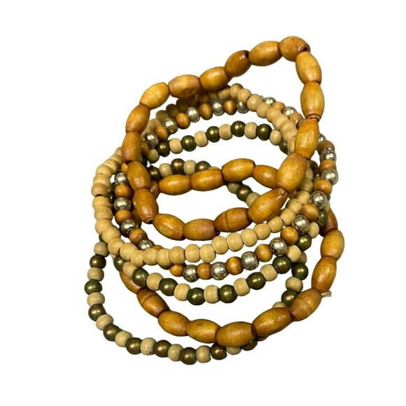 Multicolor Stone, Red and White Wood, and Wood Bead Bracelets - Picture 6 of 6